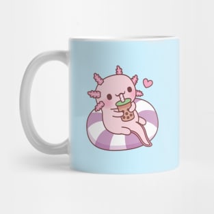 Cute Axolotl Chilling On Pool Float Drinking Boba Tea Mug